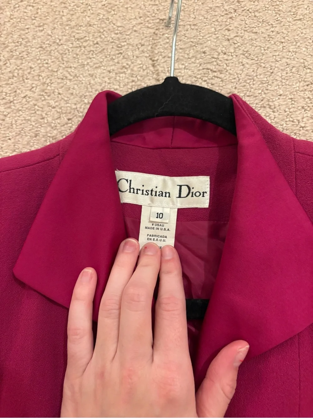Christian Dior Vintage Fuchsia 100% Wool One-Button Blazer Jacket Pink Size 10